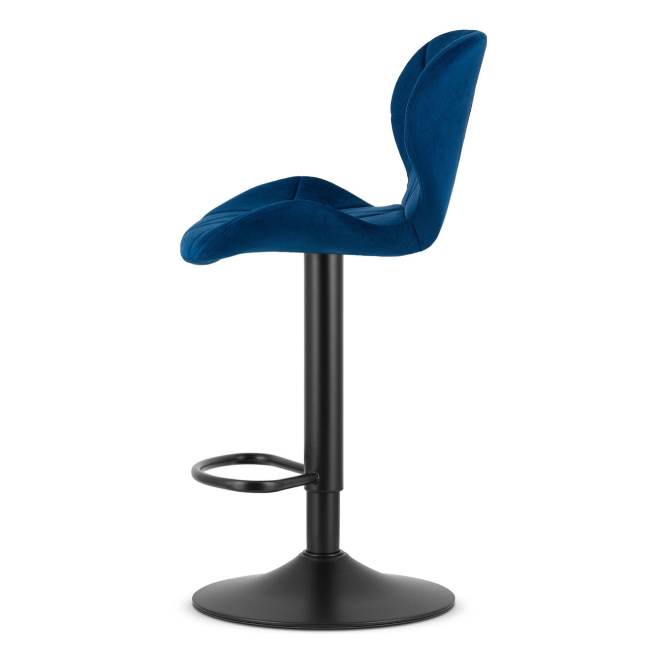 Sgabello West in velluto blu notte con base nera girevole