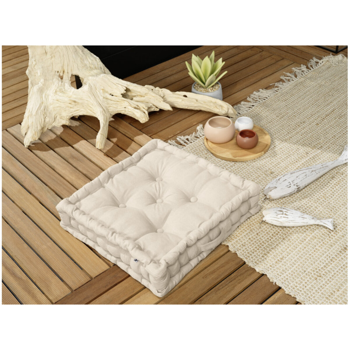 Coussin de sol 50 x 50 cm capitonné et matelassé en coton - KALA