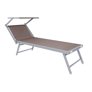 Coppia Di Lettini Prendisole Pieghevole Professionale in Alluminio e Tessuto Textilene Tettuccio Parasole Sdraio Mare Spiaggia 182x60x38 cm Tortora
