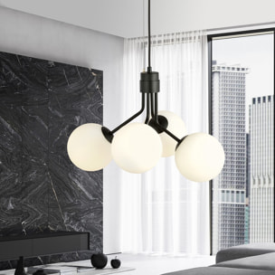 Lampada a sospensione NOVA in acciaio nero e vetro opale