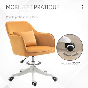 Chaise de bureau velours fauteuil bureau massant coussin lombaire intégré hauteur réglable pivotante 360° jaune