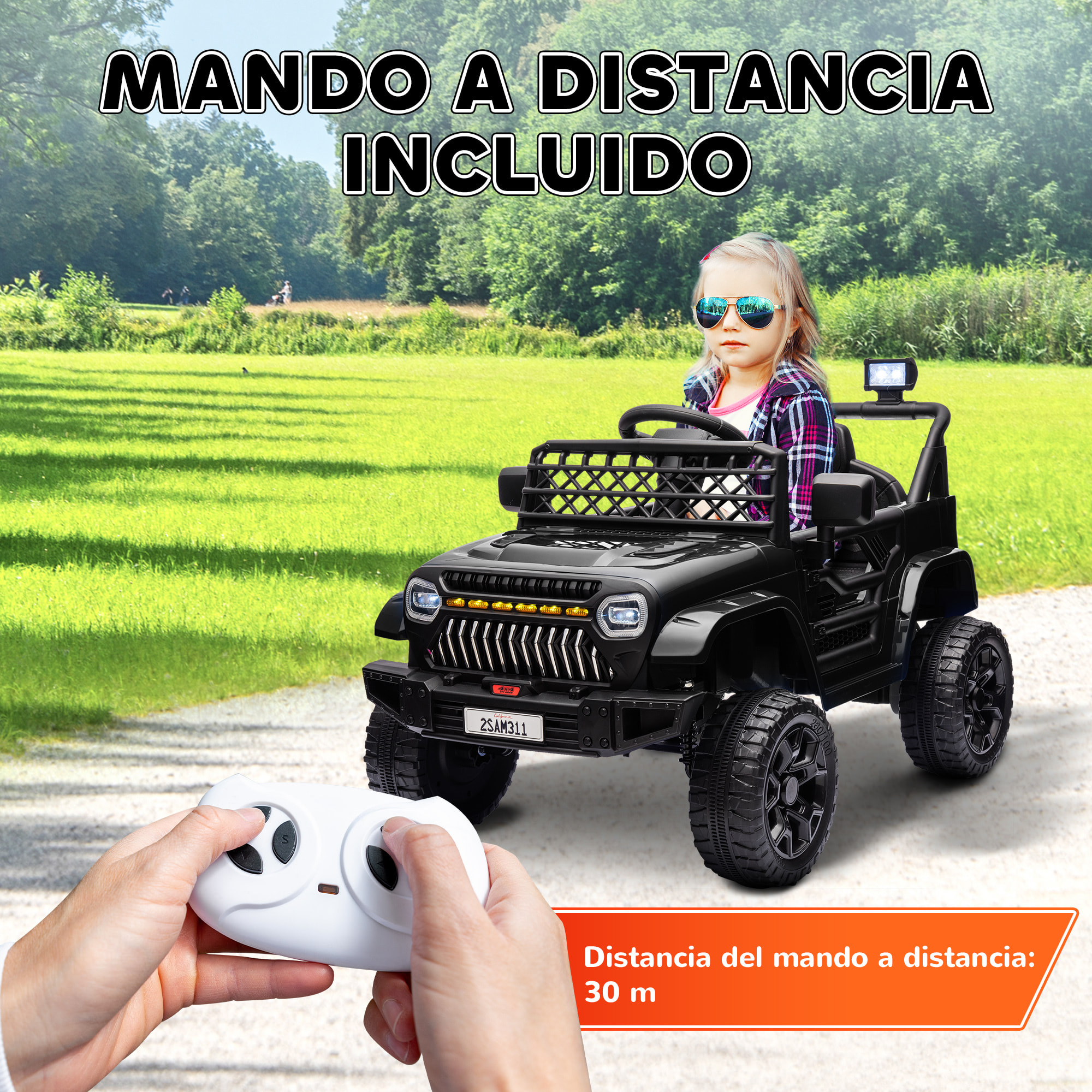 Coche Eléctrico para Niños de +3 Años Coche Eléctrico Infantil Coche de Batería 12V con Mando a Distancia Velocidad Ajustable USB Faros Bocina Negro