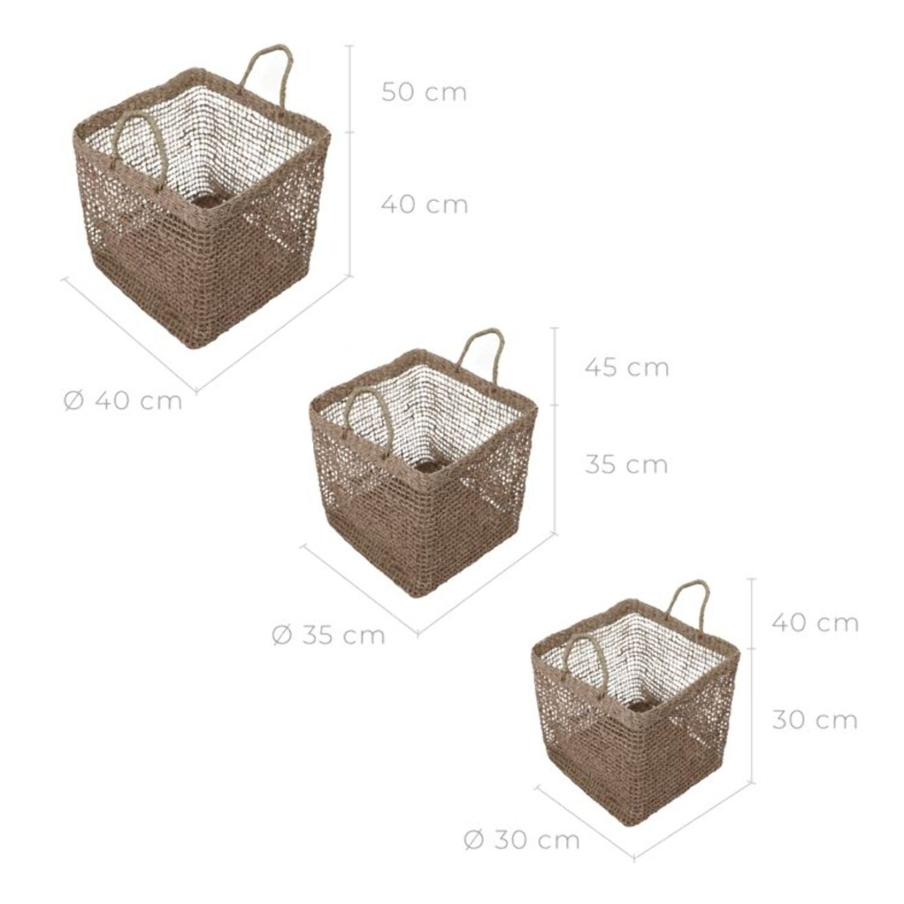 Panier carré tressé en fibre naturelle (lot de 3) - Scar
