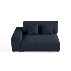 Garance - module d'assise 2 places avec accoudoir gauche - en velours côtelé - Bleu nuit