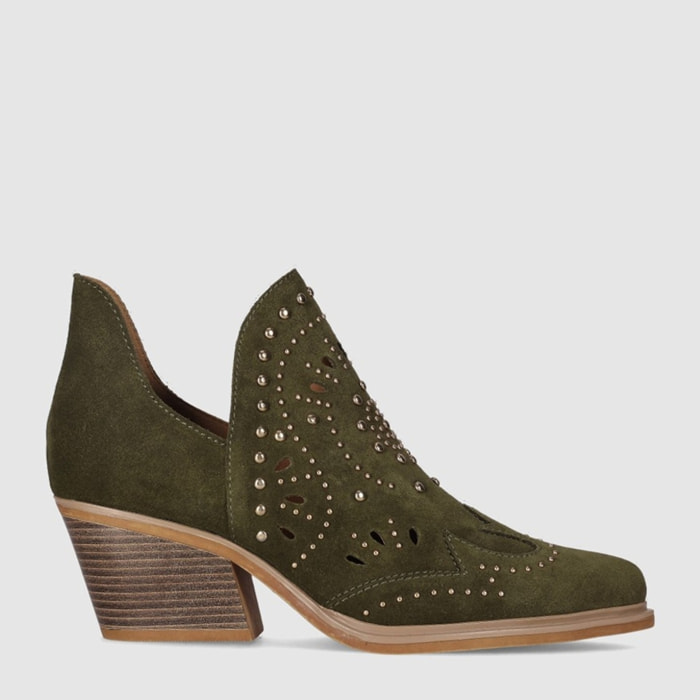 Botines de Serraje - Kaki - Tacón: 6 cm