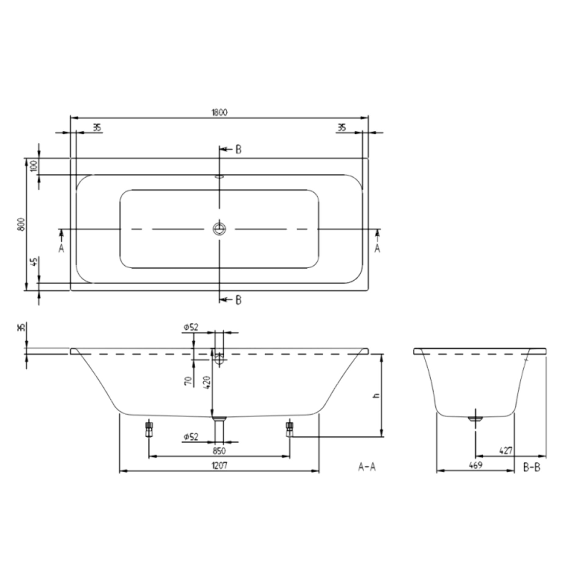 Baignoire droite VILLEROY & BOCH Architectura avec pieds 180 x 80 cm Blanc + Pare bain droite AURYS Mist 1 chromé