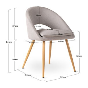 Pack 2 sillas gris para comedor o salón con reposabrazos y tapizadas
