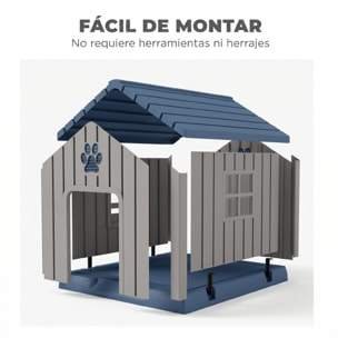 PawHut Caseta para Perros Exterior, Casa para Perros Medianos de Plástico Impermeable con 2 Ventanas, Base Elevada, Estacas, Fácil de Montar, para Jardín y Patio, 85x79x82 cm, Gris