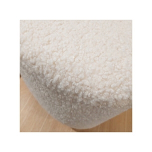 Pouf bouclette blanc en tissu imitation laine pieds en bois - BOUCLE