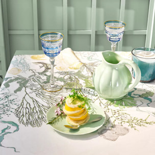 Serviette lin & coton lavé 150 g/m² imprimé blanc bleu vert Balade marine verde