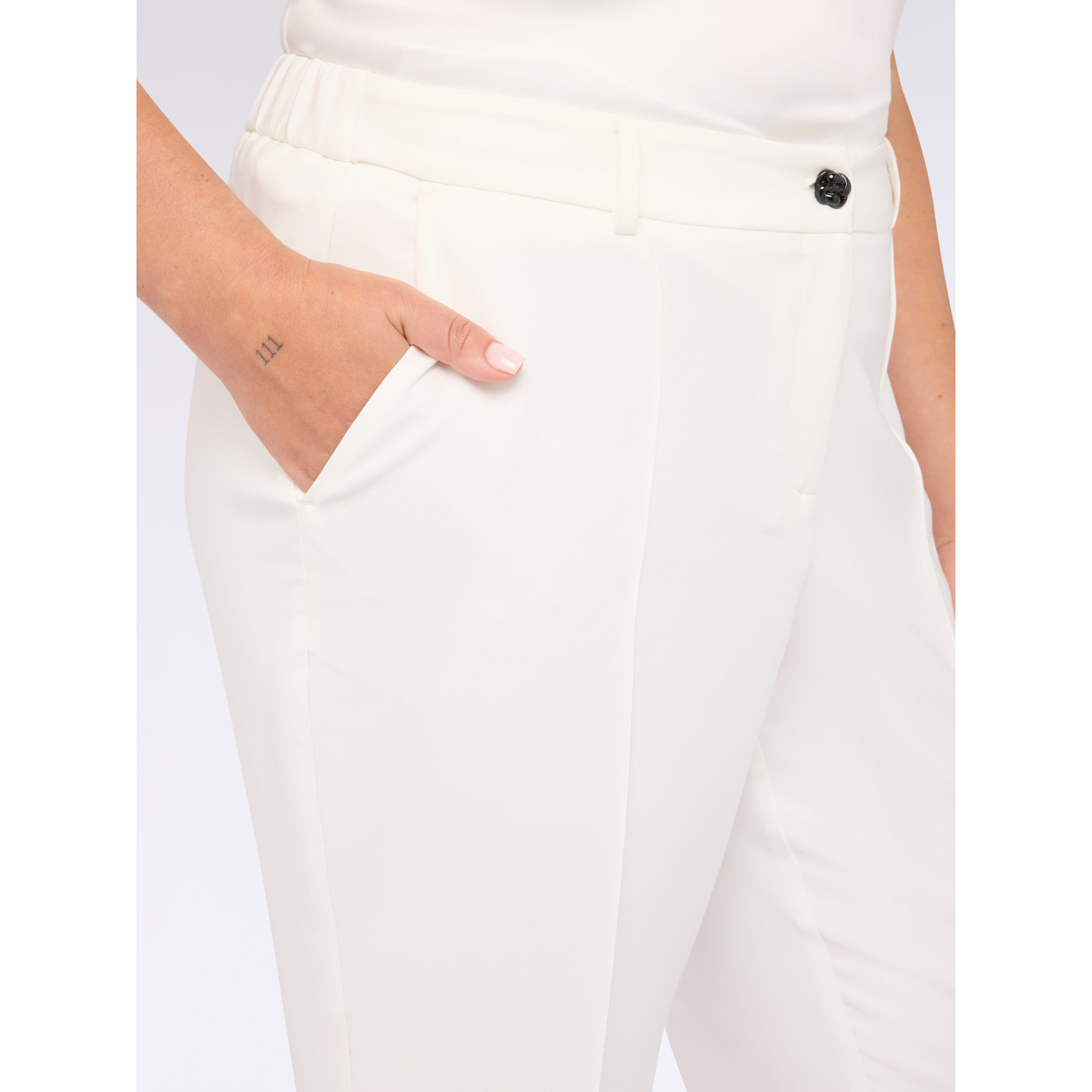 Fiorella Rubino - Pantaloni New York con bottone gioiello - Bianco