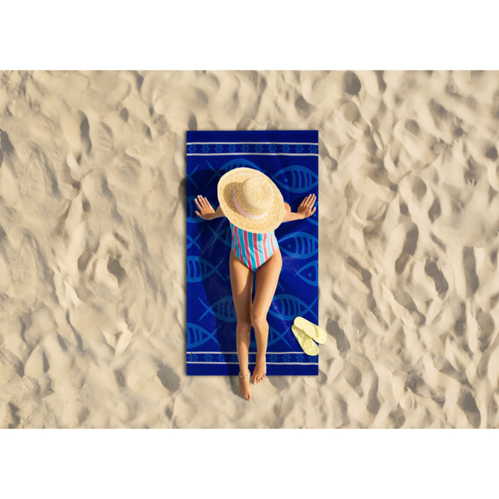 Telo Mare Grande 100x180 Spugna Maui Fish Blu D9