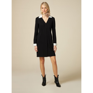 Oltre - Vestido con detalles en contraste de popelina - Negro
