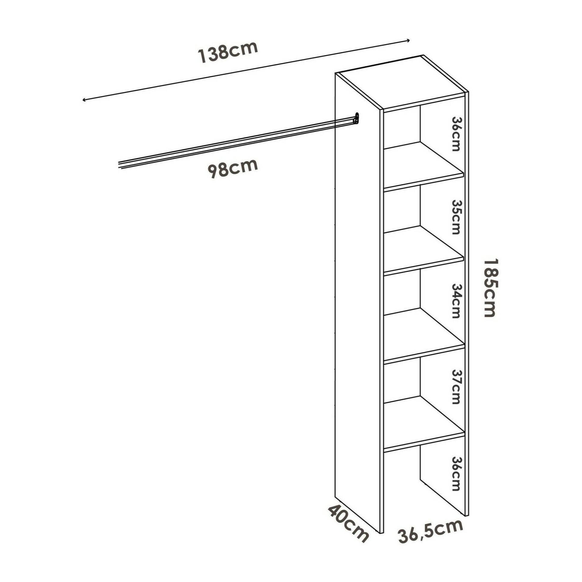 Guardaroba Presanella, Struttura per cabina armadio, Mobile appendiabiti aperto, 138x40h186 cm, Bianco