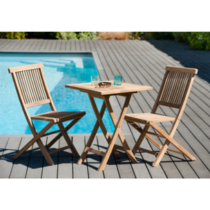 HARRIS - SALON DE JARDIN EN BOIS TECK 2 personnes : Ensemble de jardin - 1 Table carrée pliante 60 cm et 2 chaises