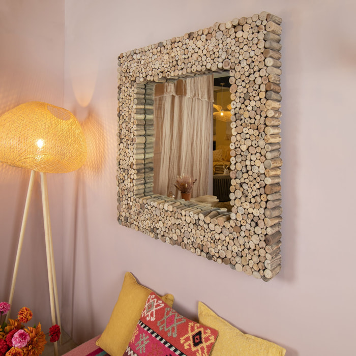 Miroir carré en bois flotté 100cm