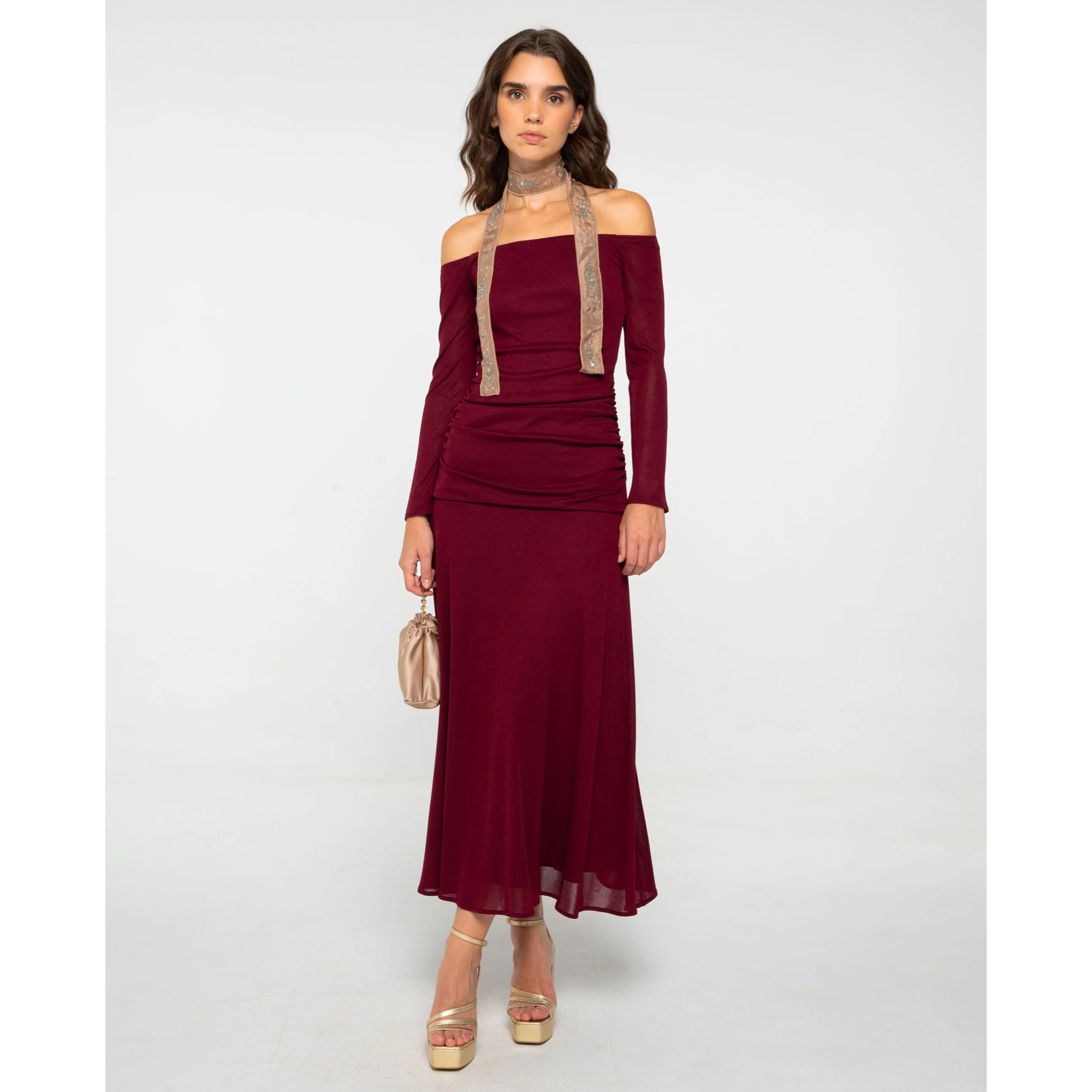 Vestido midi de punto palabra de honor