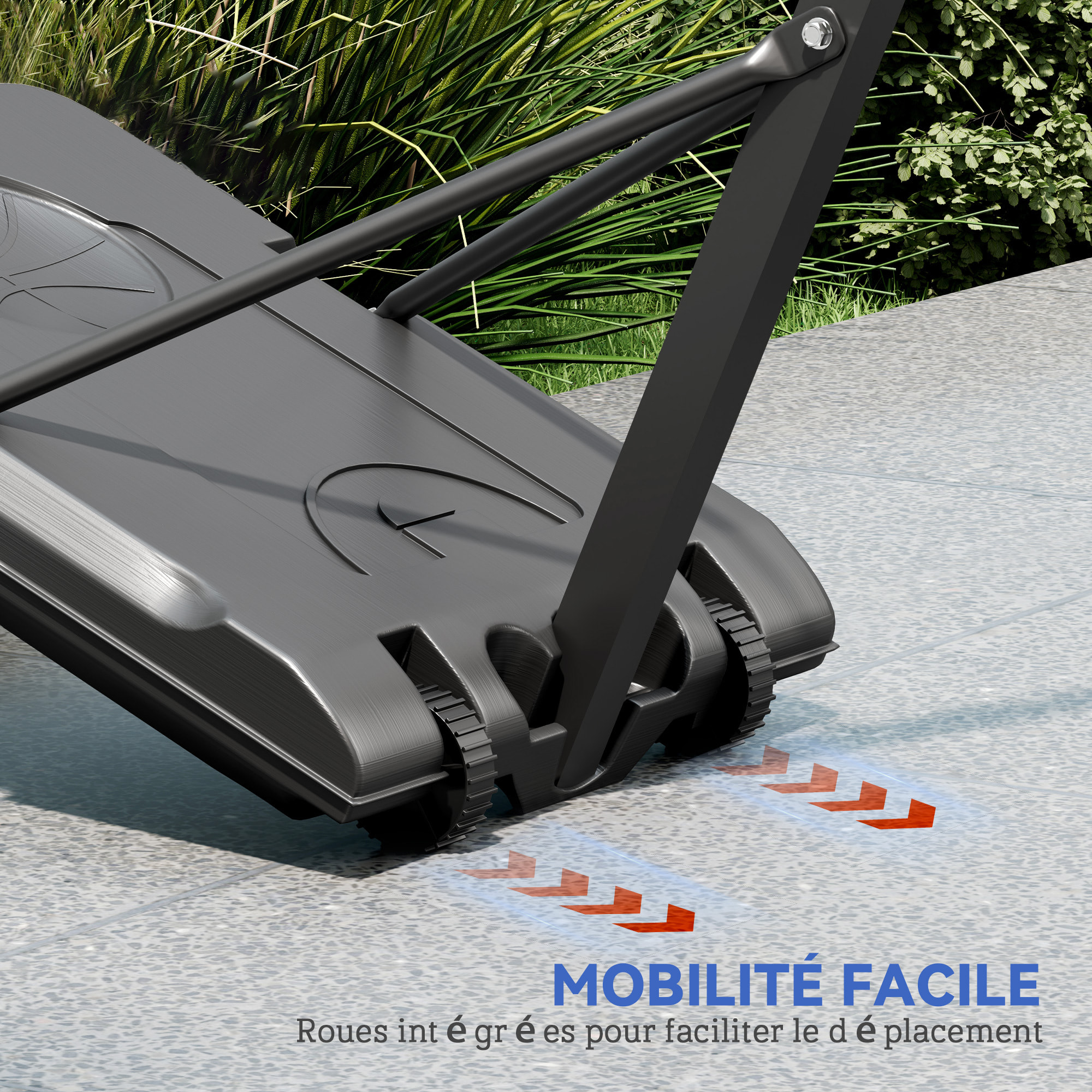 Panier de basketball sur pied hauteur réglable H.146-236 cm lestage roulettes bleu noir