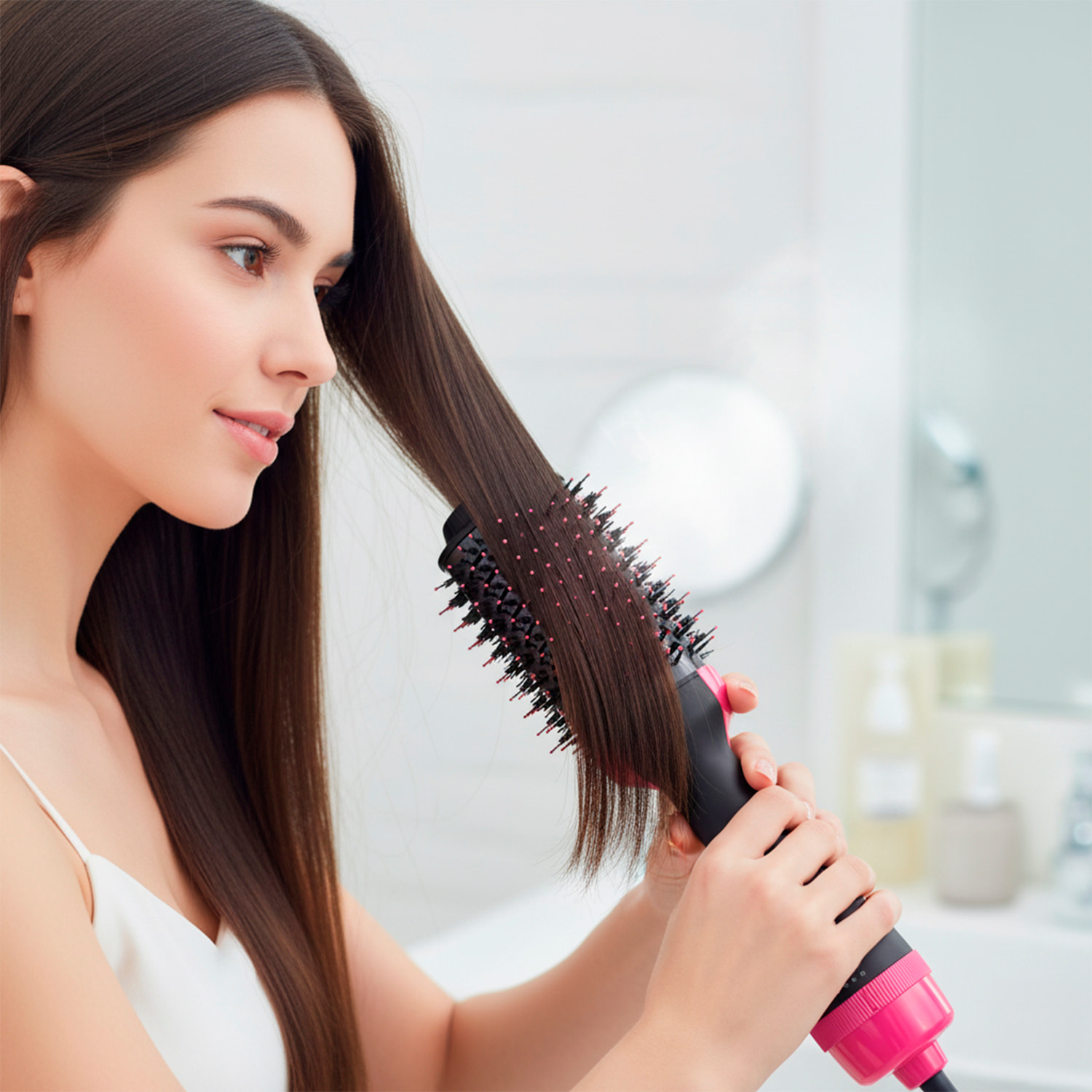 Spazzola ad aria calda da 1200W, con tre impostazioni di calore e due velocità.