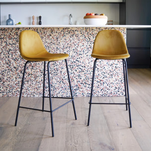 Lot de 2 chaises pour îlot central 65 cm en velours jaune - Henrik