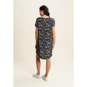 Vestito midi in viscosa animalier con maniche corte