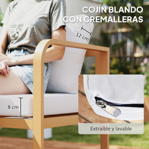 Conjunto de Jardín Exterior de 3 Piezas Muebles Jardín Exterior con Sofá de 3 Plazas con Asiento Ajustable Sofá de 2 Plazas y Mesa de Centro de Vidrio con Cojines Crema