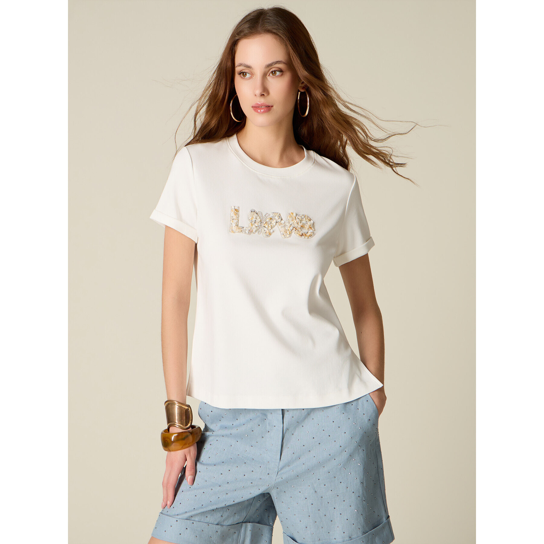 Oltre - Camiseta con bordado joya lettering - Blanco