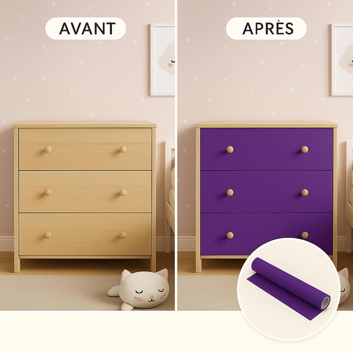Rouleau adhésif décoratif Vinyle au Mètre - Violet - Sticker Lavable Imperméable Mur Cuisine Meubles