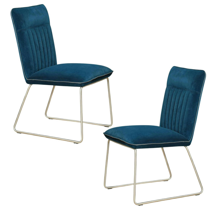 Chaise moderne en velours bleu (lot de 2) OKA