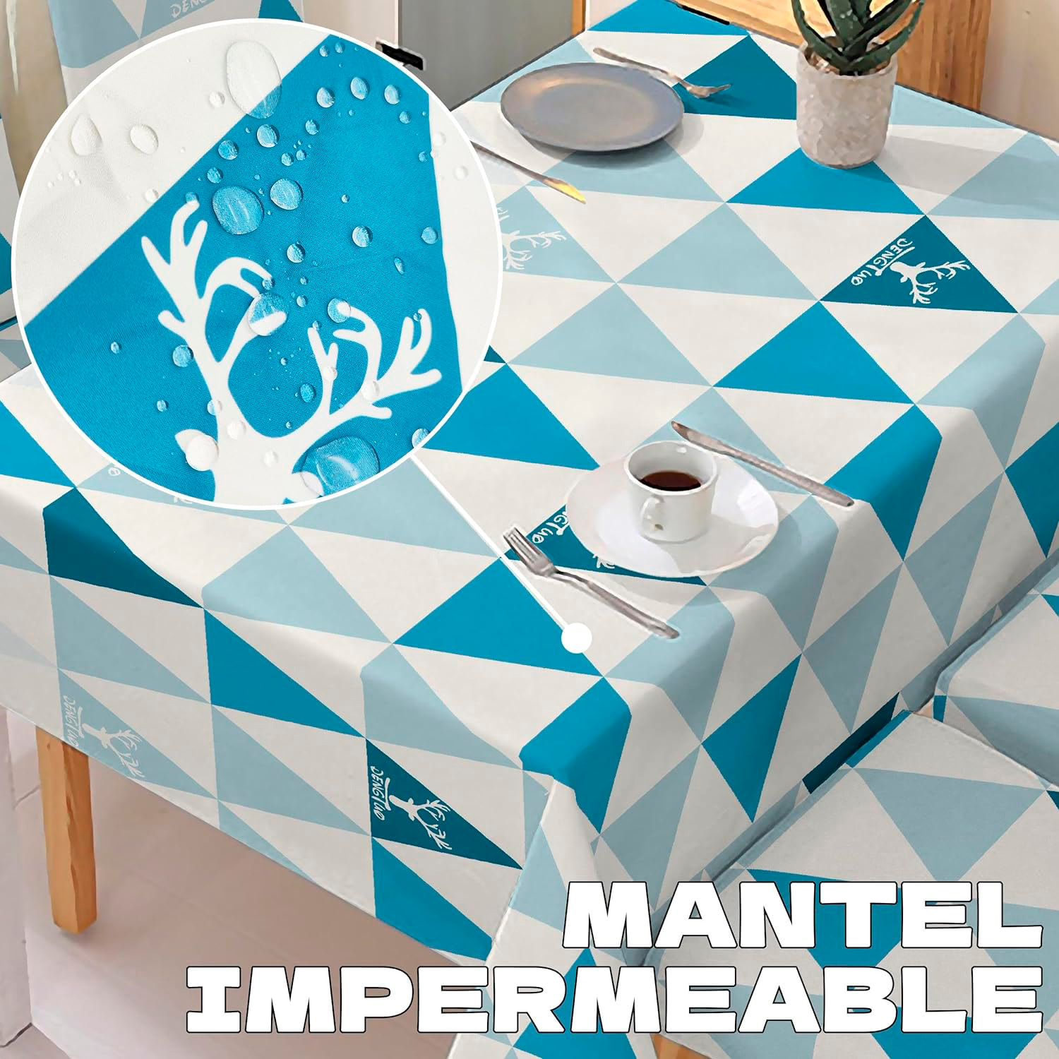 DAM Mantel impermeable de 140x220cm y 6 fundas de silla. 220x140x1 Cm. Color: Azul