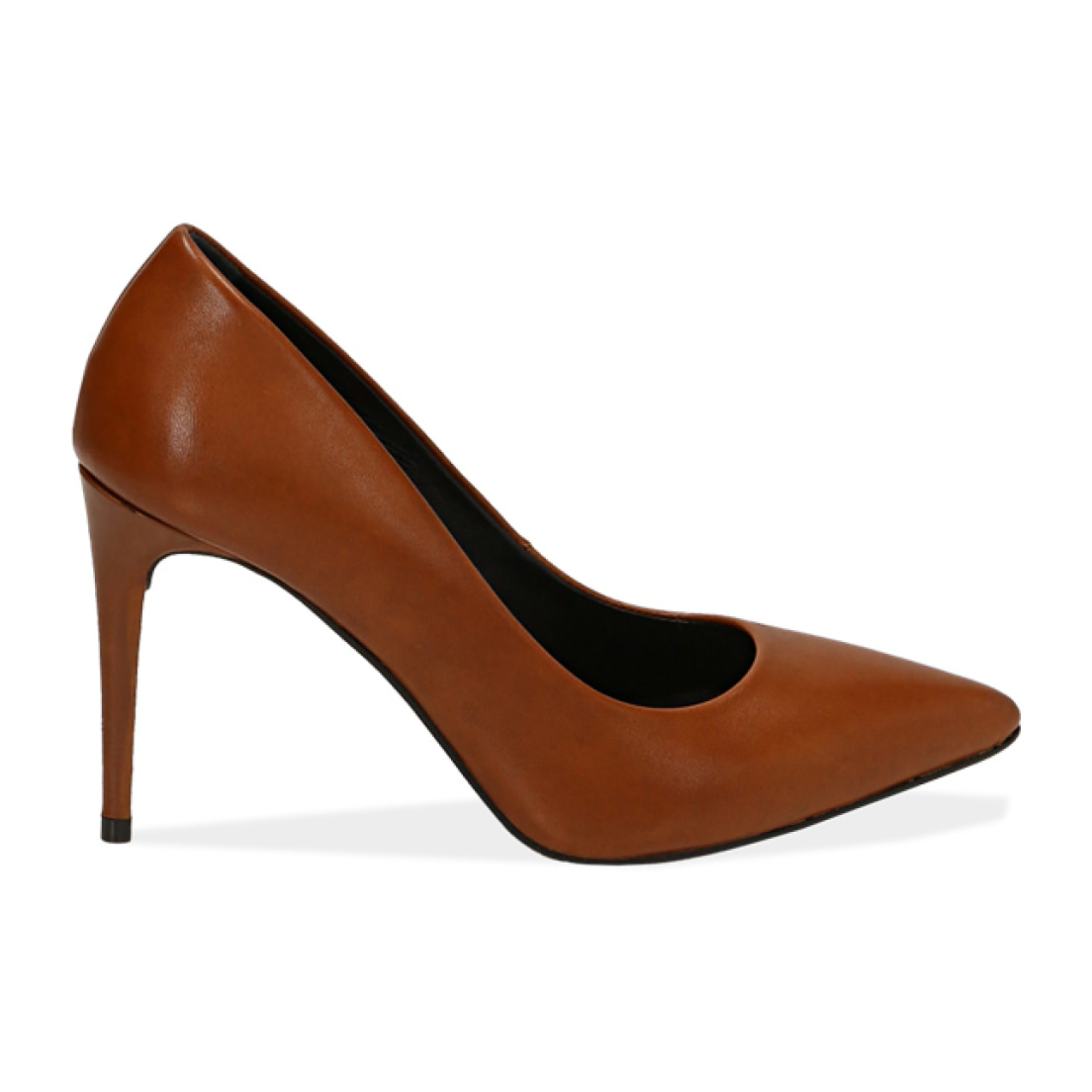 Décolleté cuoio in pelle di vitello, tacco 9 cm