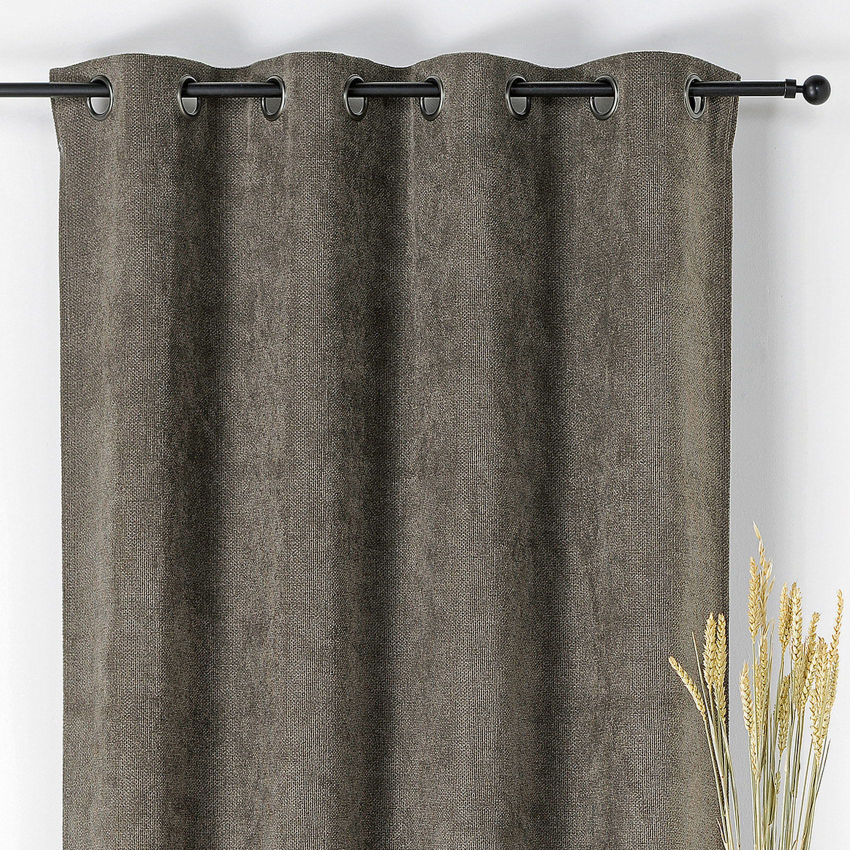 Rideau velours plat à oeillets - Gris anthracite