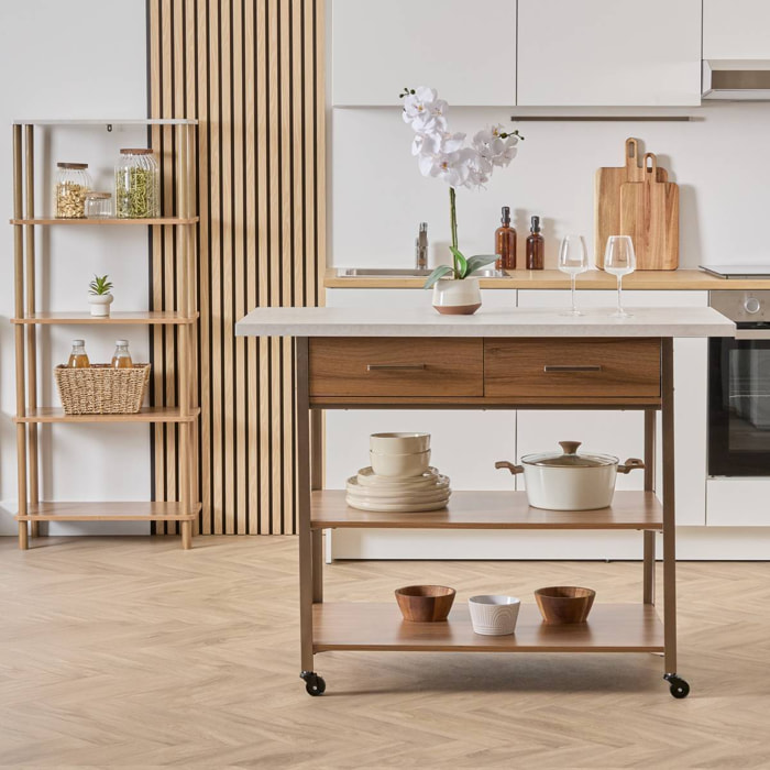 Ilot de cuisine Come 2 tiroirs bois et effet marbre