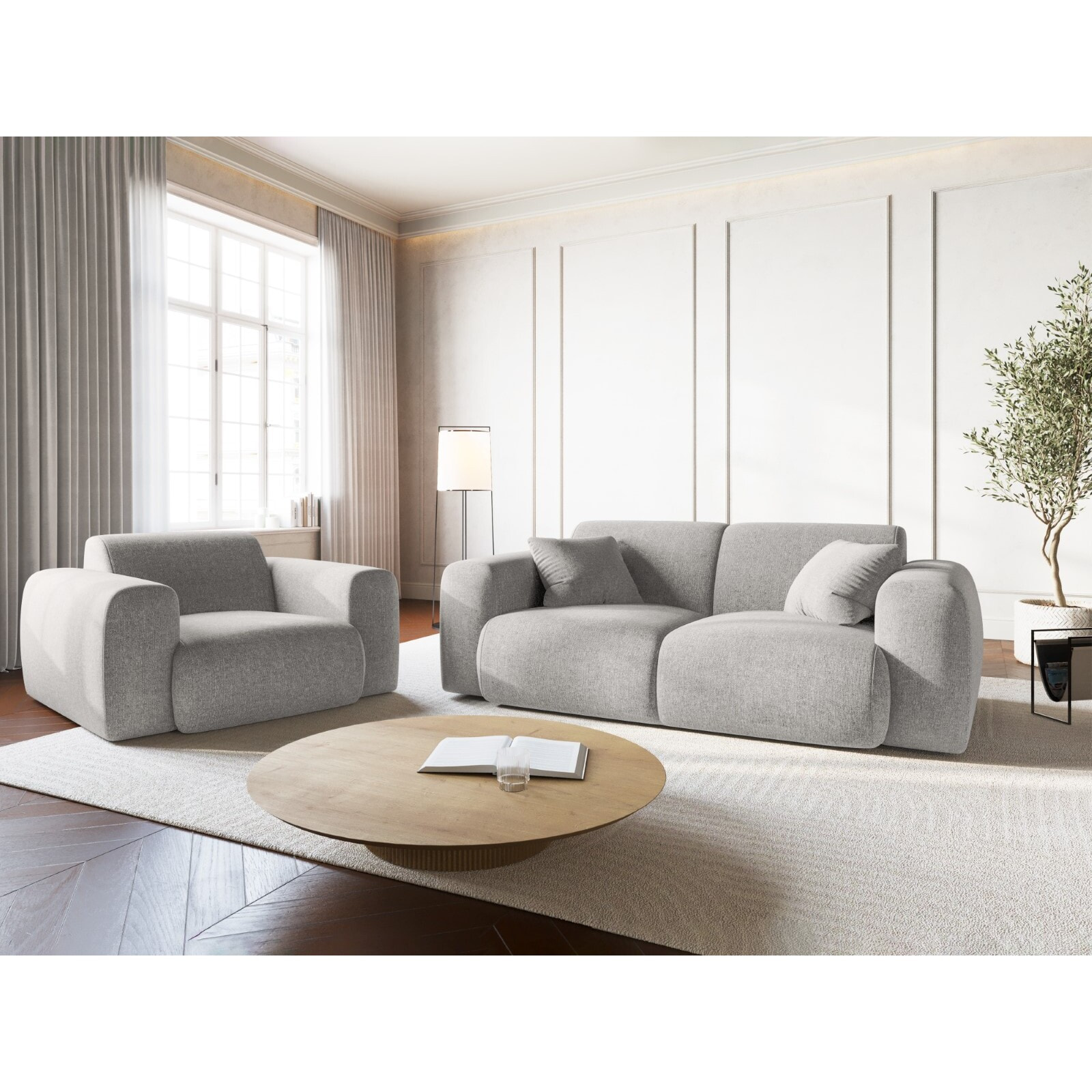 Fauteuil "Nolio" 2 places en chenille gris clair