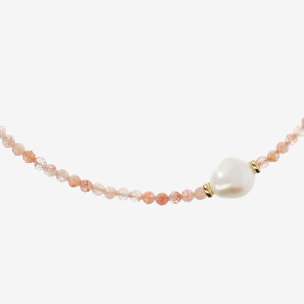 Collana Girocollo con Quarzite Rosa e Perla Barocca d'Acqua Dolce Bianca Ø 13 mm in Argento 925 placcato Oro giallo 18Kt