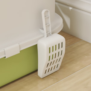 Arenero para Gatos Cubierto Caja de Arena para Gatos Arenero Cerrado con Entrada Frontal Salida Superior Tapa Removible Bandeja Extraíble y Pala 40,5x52,5x42,5 cm Blanco y Verde