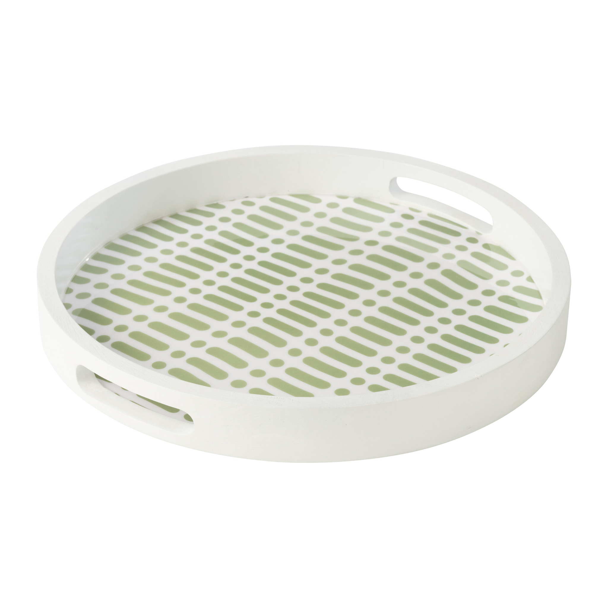 J-Line plateau Rond Avec Des Poignées Motif Floral - bois - vert/blanc