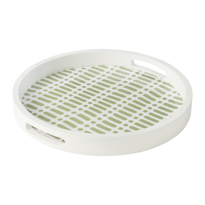 J-Line plateau Rond Avec Des Poignées Motif Floral - bois - vert/blanc