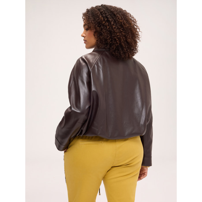 Fiorella Rubino - Giacca biker con coulisse al fondo - Marrone