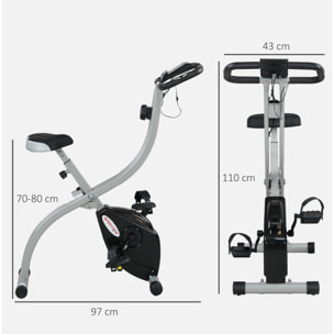 Vélo d'appartement pliant, vélo de fitness, vélo d'intérieur 8 niveaux de résistance magnétique, selle réglable, poignées, écran LCD multifonction, support tablette, acier gris