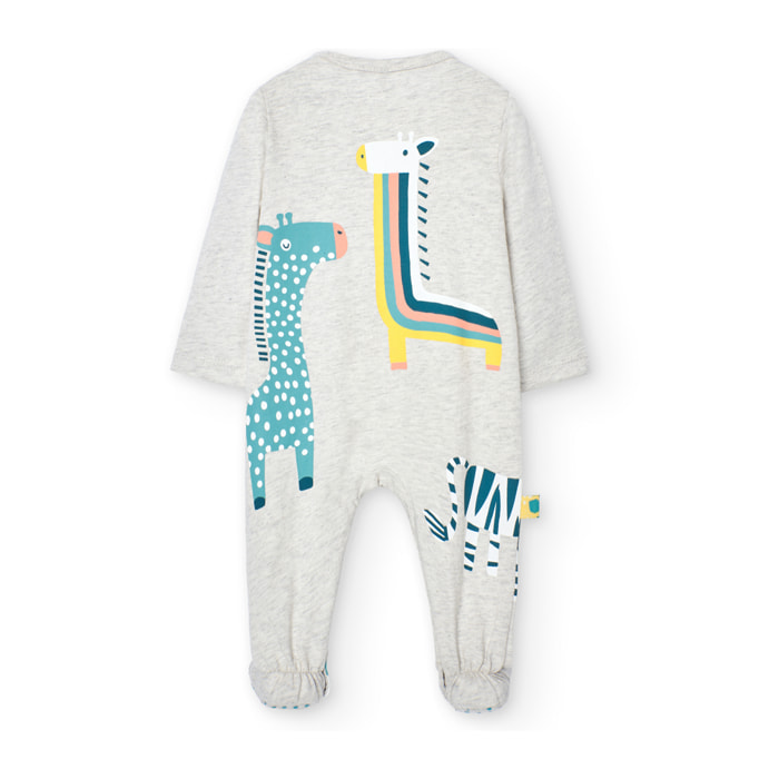 Pelele recién nacido estampado, mangas largas, crudo