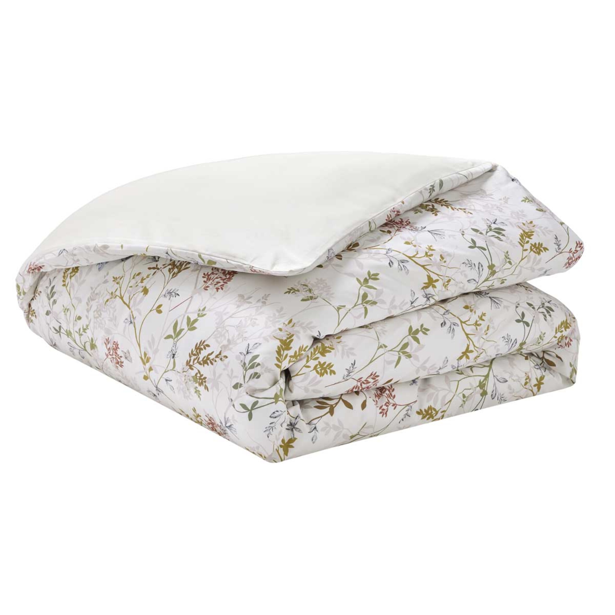 Housse de couette imprimée en satin de coton bio, JARDIN DES SENS, Blanc Hermine