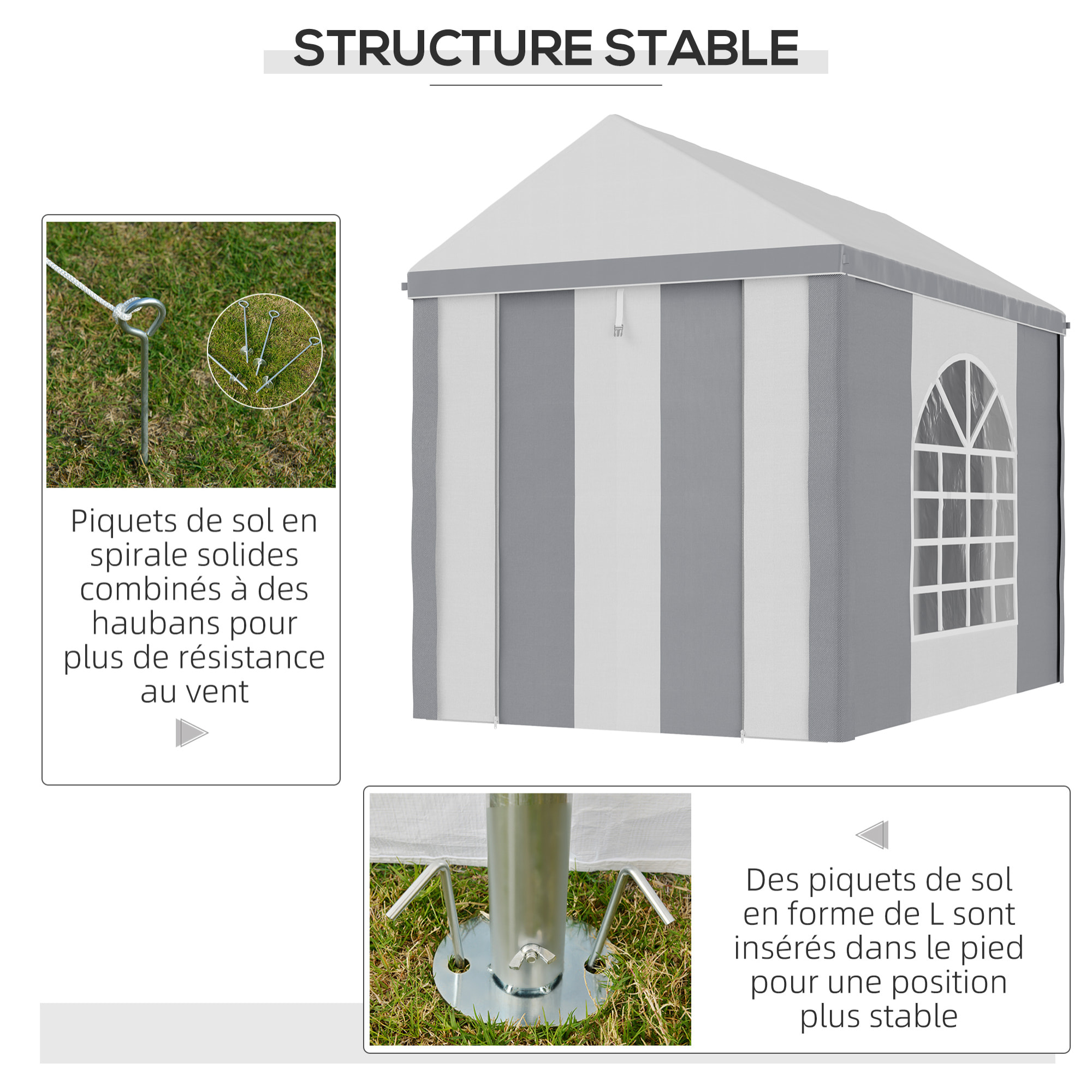 Barnum tonnelle chapiteau de jardin dim. 3L x 2l x 2,55H m - 2 fenêtres, 2 portes - acier galvanisé PE blanc gris