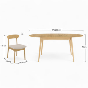 Table et chaises Eddy en bois clair 6 personnes