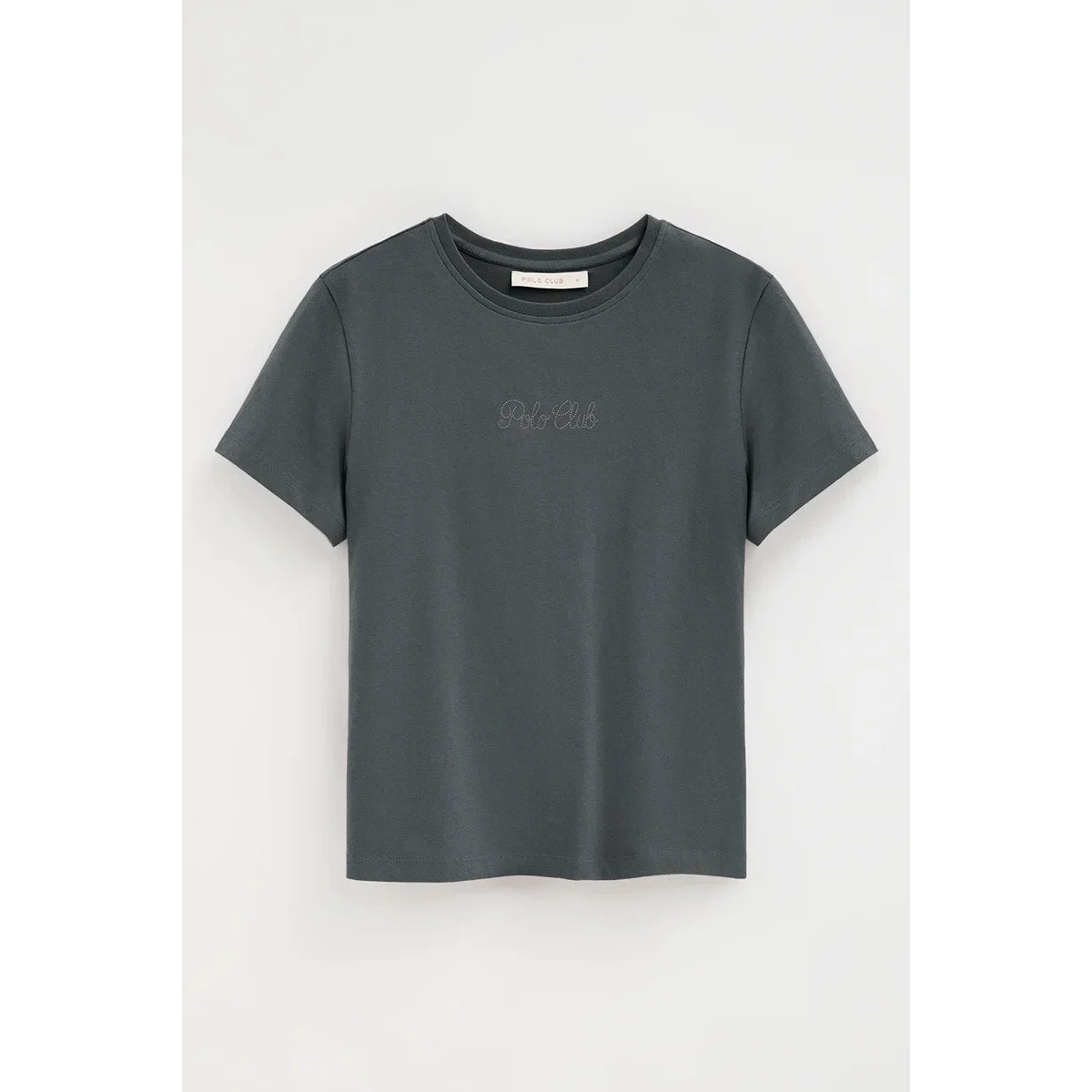 Maglietta grigio pietra a maniche corte con brillantini Polo Club
