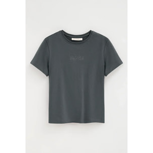 Maglietta grigio pietra a maniche corte con brillantini Polo Club