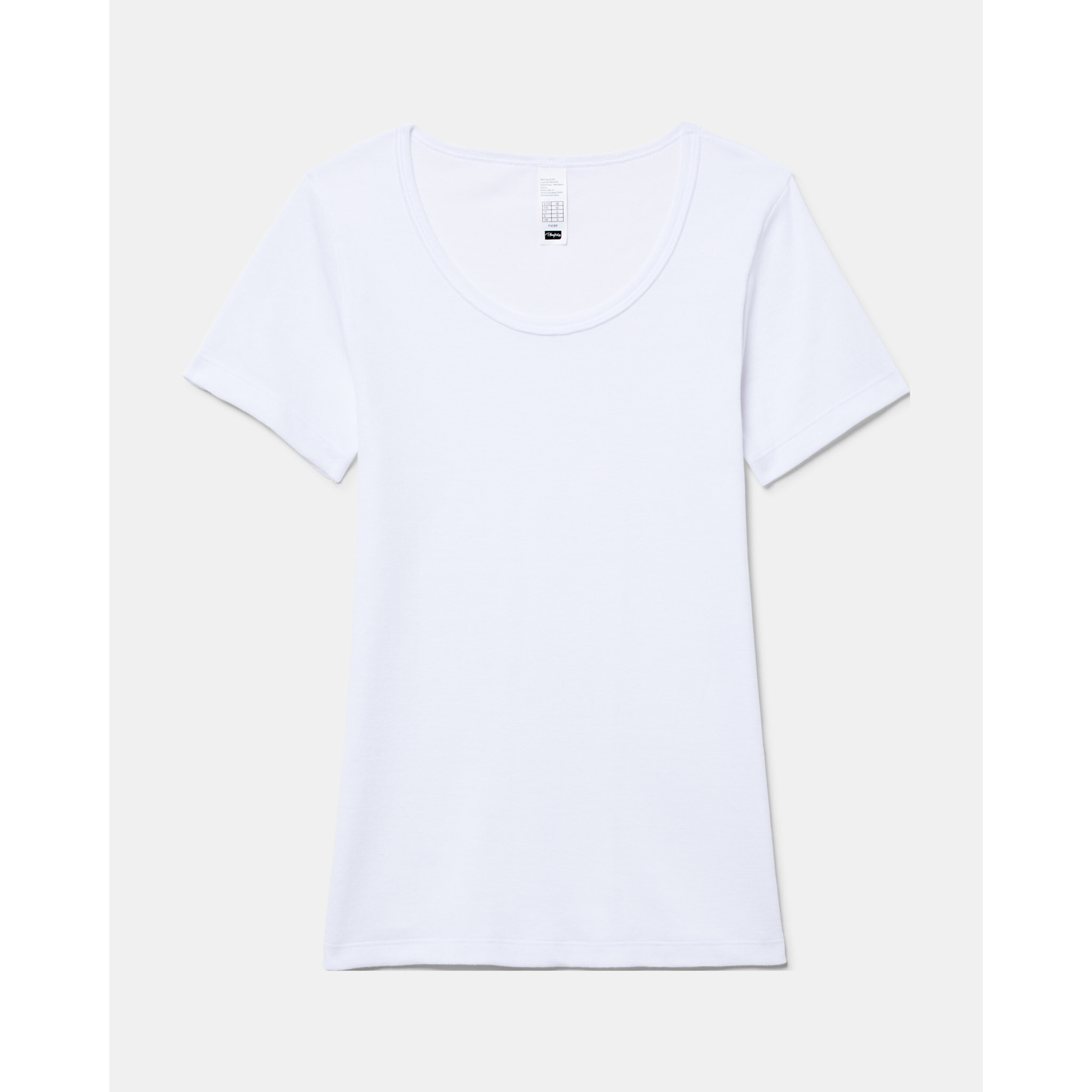 Camiseta manga corta de patrón básico con escote redondo ligeramente escotado