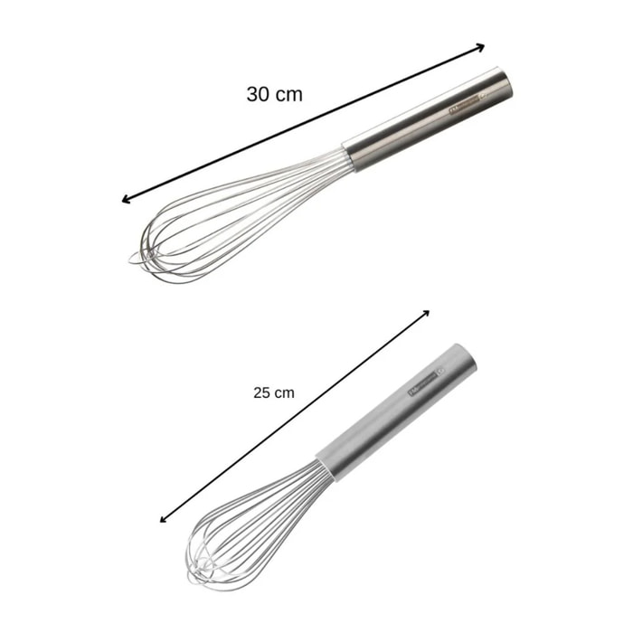 Lot de 2 fouets de cuisine ou de pâtisserie en inox 25 cm et 30 cm FM Professional Pâtisserie