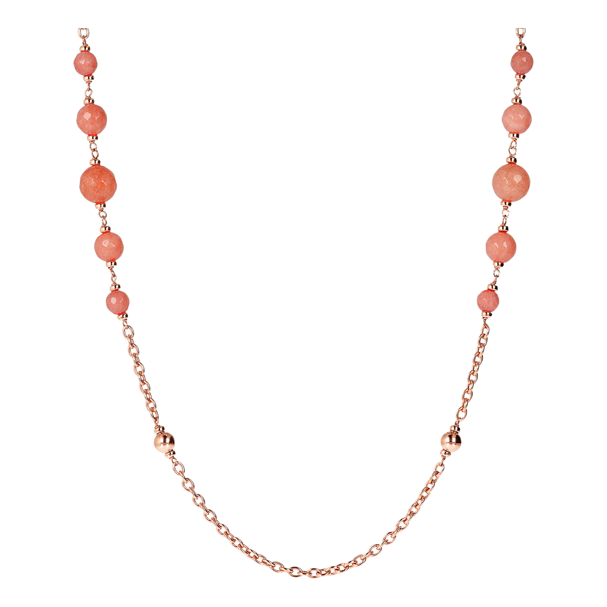 Collana Lunga con Bead Lucide e Sfere Graduate in Giada Salmone