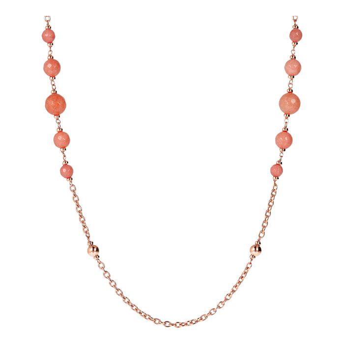 Collana Lunga con Bead Lucide e Sfere Graduate in Giada Salmone